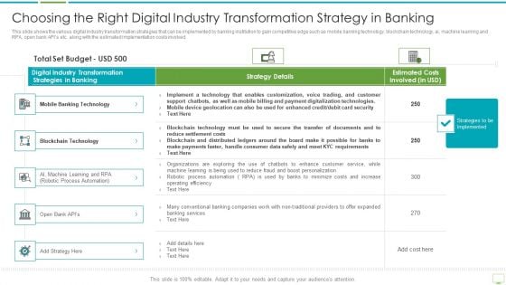 Major Advantages Of Banking Industry Revolution Choosing The Right Digital Industry Demonstration PDF
