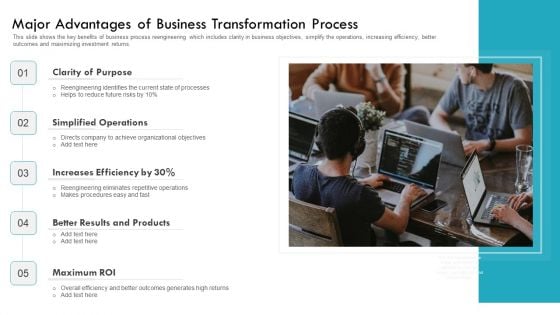 Major Advantages Of Business Transformation Process Ppt PowerPoint Presentation Infographics Smartart PDF