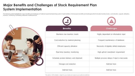 Major Benefits And Challenges Of Stock Requirement Plan System Implementation Template PDF