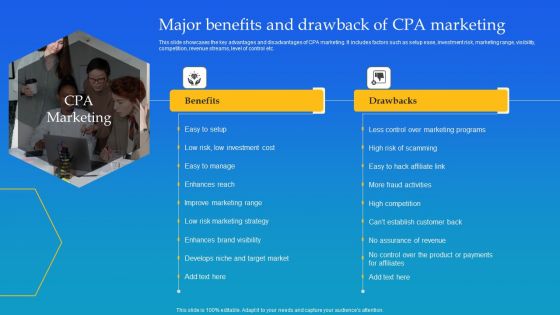 Major Benefits And Drawback Of CPA Marketing Ppt Pictures Examples PDF