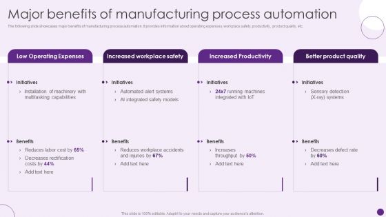 Major Benefits Of Manufacturing Process Automation Deploying Automation To Enhance Icons PDF