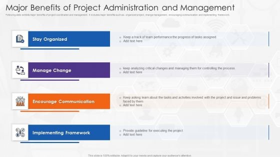 Major Benefits Of Project Administration And Management Infographics PDF