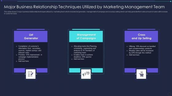 Major Business Relationship Techniques Utilized By Marketing Management Team Information PDF Major Business Relationship Techniques Utilized By Marketing Management Team Information PDF