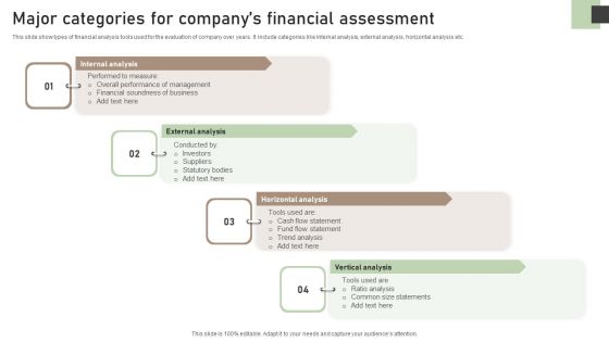 Major Categories For Companys Financial Assessment Inspiration PDF