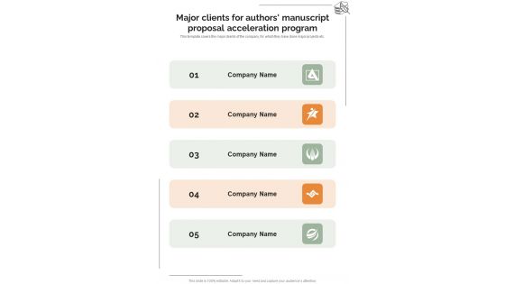 Major Clients For Authors Manuscript Proposal Acceleration Program One Pager Sample Example Document