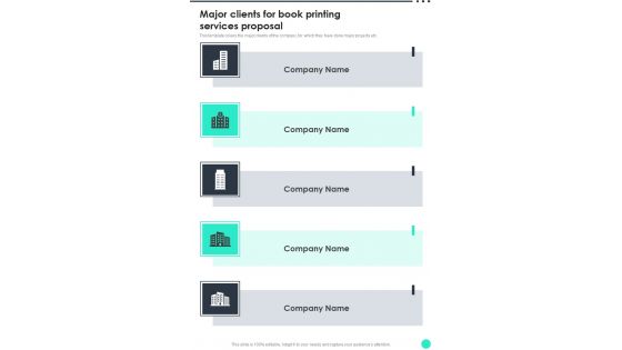 Major Clients For Book Printing Services Proposal One Pager Sample Example Document Major Clients For Book Printing Services Proposal One Pager Sample Example Document