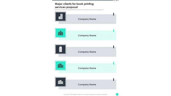 Major Clients For Book Printing Services Proposal One Pager Sample Example Document