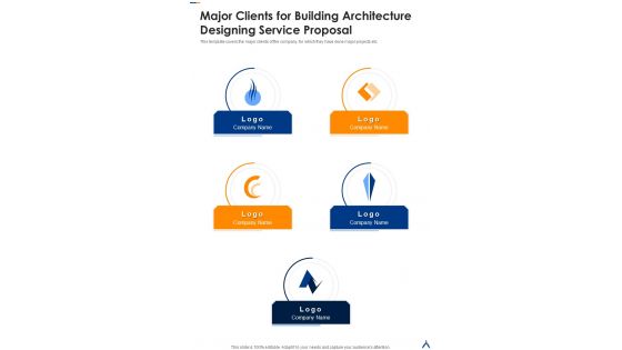 Major Clients For Building Architecture Designing Service Proposal One Pager Sample Example Document