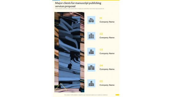 Major Clients For Manuscript Publishing Services Proposal One Pager Sample Example Document Major Clients For Manuscript Publishing Services Proposal One Pager Sample Example Document