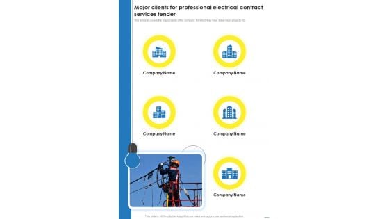 Major Clients For Professional Electrical Contract Services Tender One Pager Sample Example Document