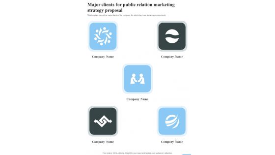 Major Clients For Public Relation Marketing Strategy Proposal One Pager Sample Example Document