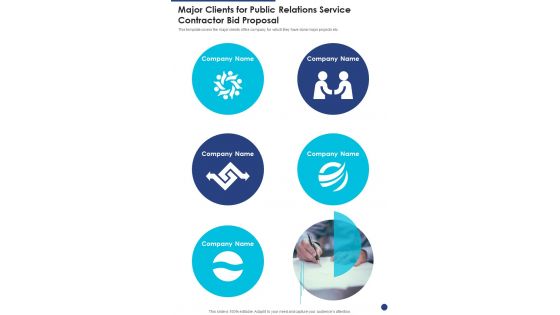 Major Clients For Public Relations Service Contractor Bid Proposal One Pager Sample Example Document Major Clients For Public Relations Service Contractor Bid Proposal One Pager Sample Example Document