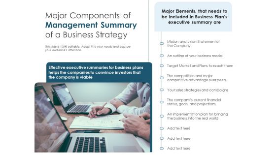 Major Components Of Management Summary Of A Business Strategy Ppt PowerPoint Presentation Gallery Sample PDF