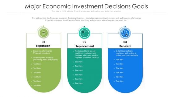 Major Economic Investment Decisions Goals Ppt PowerPoint Presentation File Example Topics PDF