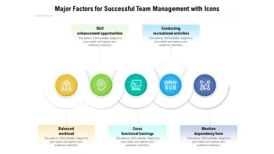 Major Factors For Successful Team Management With Icons Ppt PowerPoint Presentation Layouts Master Slide PDF