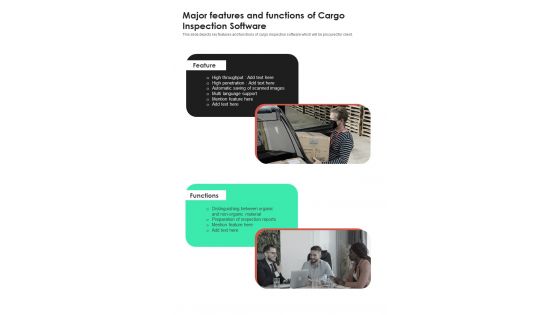 Major Features And Functions Of Cargo Inspection Software One Pager Sample Example Document Major Features And Functions Of Cargo Inspection Software One Pager Sample Example Document
