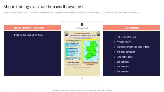 Major Findings Of Mobile Friendliness Test Performing Mobile SEO Audit To Analyze Web Traffic Pictures PDF