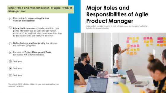 Major Roles And Responsibilities Of Agile Product Manager Ppt PowerPoint Presentation Gallery Smartart PDF