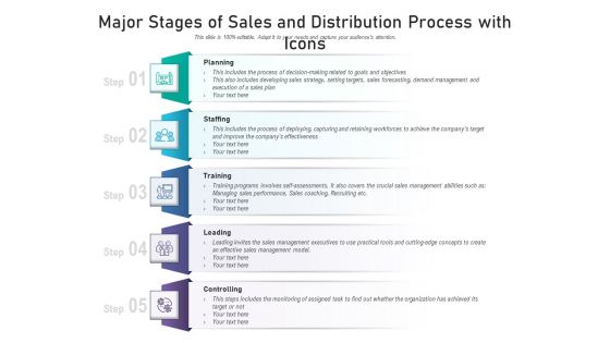 Major Stages Of Sales And Distribution Process With Icons Ppt PowerPoint Presentation Styles Layout PDF