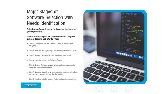 Major Stages Of Software Selection With Needs Identification Ppt PowerPoint Presentation Slides Design Inspiration PDF