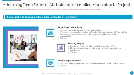 Major Techniques For Project Safety IT Addressing Three Essential Attributes Of Information Associated To Project Brochure PDF