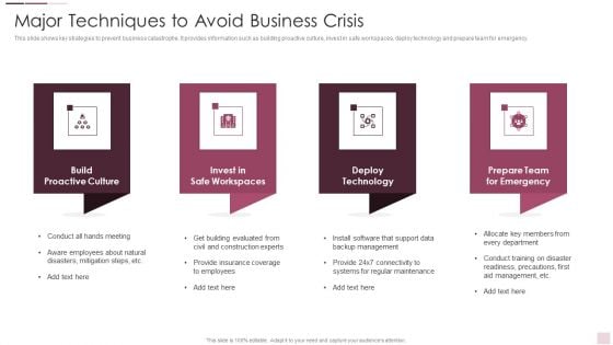 Major Techniques To Avoid Business Crisis Mockup PDF