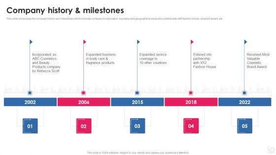 Makeup And Beauty Care Products Company Profile Company History And Imilestones Elements PDF