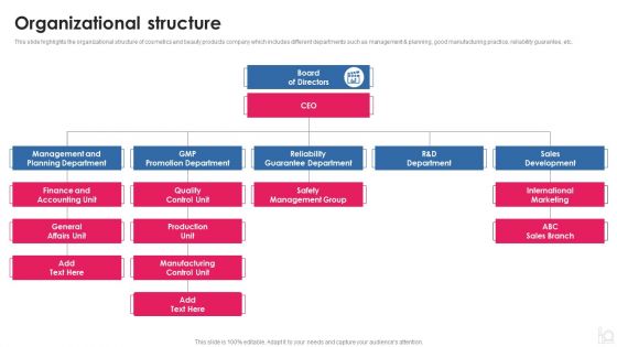 Makeup And Beauty Care Products Company Profile Organizational Structure Portrait PDF