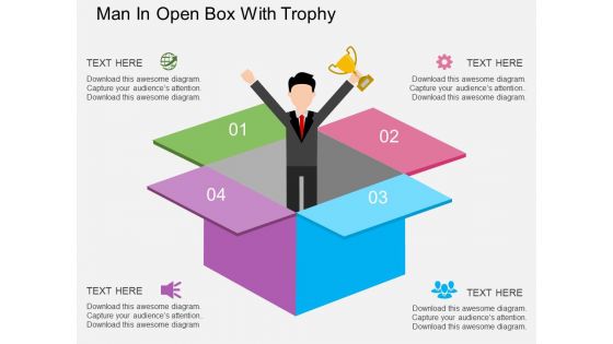 Man In Open Box With Trophy Powerpoint Templates