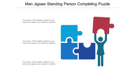 Man Jigsaw Standing Person Completing Puzzle Ppt PowerPoint Presentation Pictures Brochure PDF