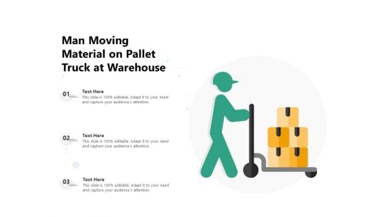 Man Moving Material On Pallet Truck At Warehouse Ppt PowerPoint Presentation File Shapes PDF