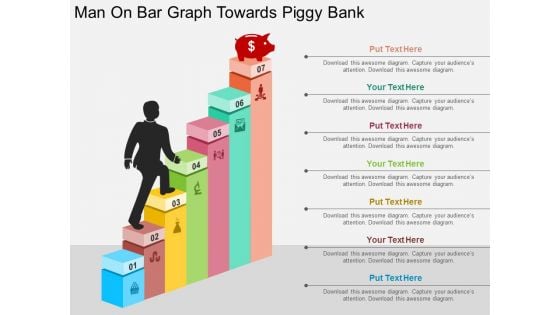 Man On Bar Graph Towards Piggy Bank Powerpoint Templates