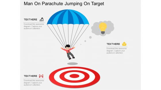 Man On Parachute Jumping On Target Powerpoint Template