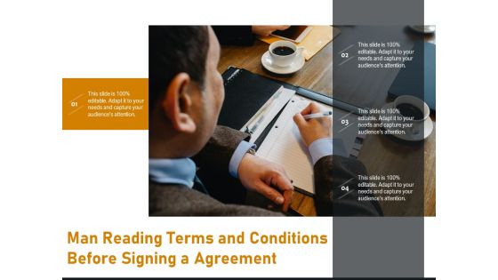 Man Reading Terms And Conditions Before Signing A Agreement Ppt PowerPoint Presentation Icon Background Images PDF