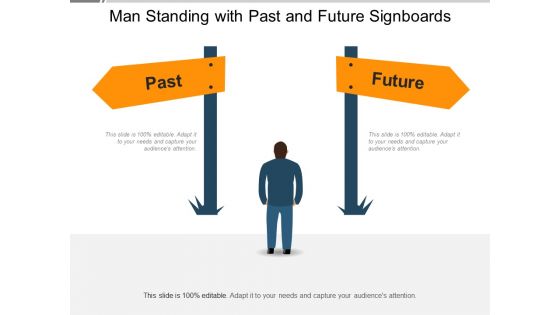 Man Standing With Past And Future Signboards Ppt PowerPoint Presentation File Example PDF