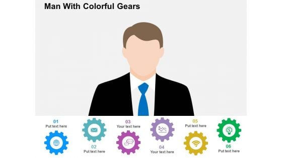 Man With Colorful Gears Powerpoint Templates