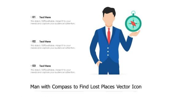 Man With Compass To Find Lost Places Vector Icon Ppt PowerPoint Presentation Infographic Template Gallery PDF