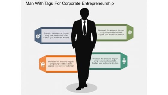 Man With Tags For Corporate Entrepreneurship Powerpoint Template