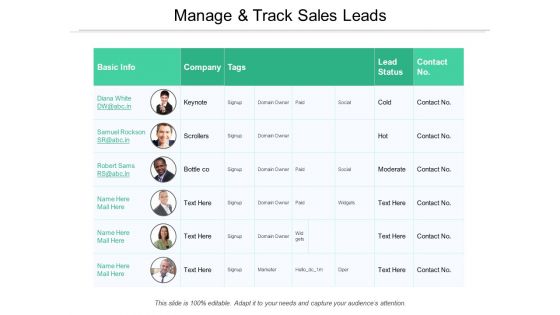 Manage And Track Sales Leads Ppt PowerPoint Presentation Styles Deck