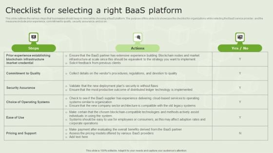 Managed Blockchain Service Checklist For Selecting A Right Baas Platform Infographics PDF