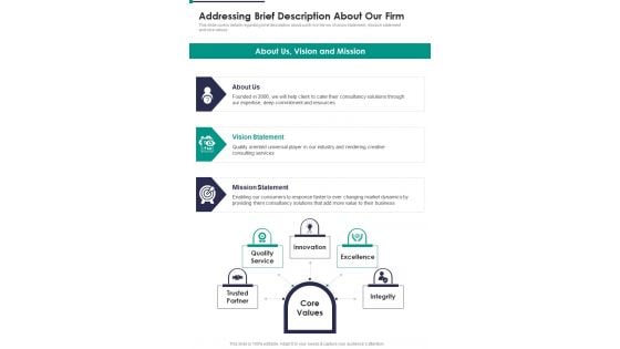 Management Advisory Proposal Addressing Brief Description About Our Firm One Pager Sample Example Document