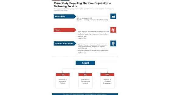 Management Efficiency Improvement Case Study Depicting Our Firm Capability In Delivering Service One Pager Sample Example Document Management Efficiency Improvement Case Study Depicting Our Firm Capability In Delivering Service One Pager Sample Example Document