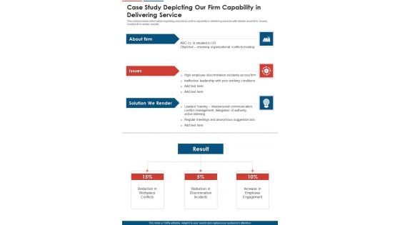 Management Efficiency Improvement Case Study Depicting Our Firm Capability In Delivering Service One Pager Sample Example Document