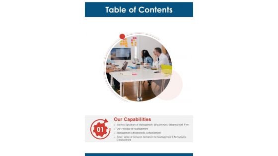 Management Efficiency Improvement Proposal For Table Of Contents One Pager Sample Example Document