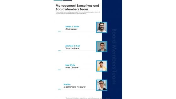 Management Executives And Board Members Team Template 174 One Pager Documents