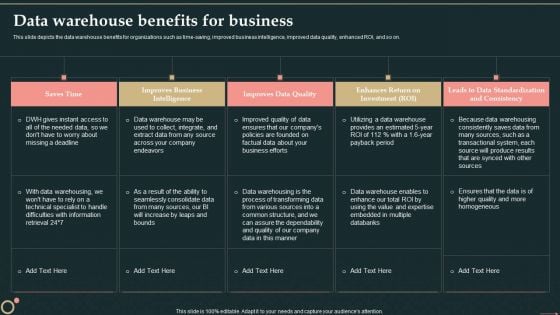 Management Information System Data Warehouse Benefits For Business Inspiration PDF