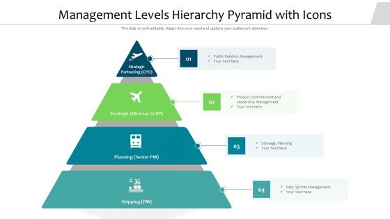Management Levels Hierarchy Pyramid With Icons Background PDF