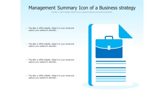 Management Summary Icon Of A Business Strategy Ppt PowerPoint Presentation Icon Gallery PDF