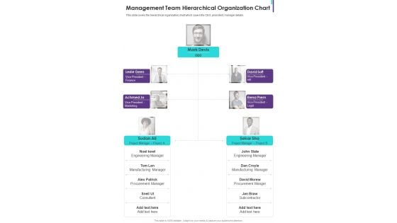 Management Team Hierarchical Organization Chart One Pager Documents