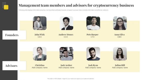 Management Team Members And Advisors For Cryptocurrency Business Microsoft PDF